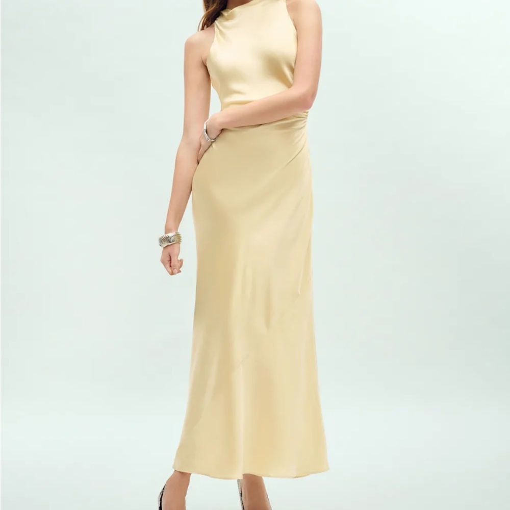 Reformation Casette Silk Dress Yellow Open Back | Size 2